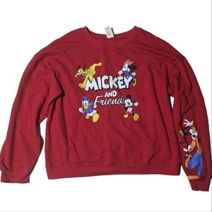 Disney Mickey & Friends Graphic Sweatshirt 3X | Red Vintage Style Crewneck